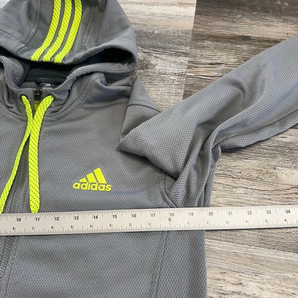 Adidas 3 Striped Logo Gray Neon Green Mens S Full Zip Sweatshirt Hoodie Jacket - Picture 4 of 9